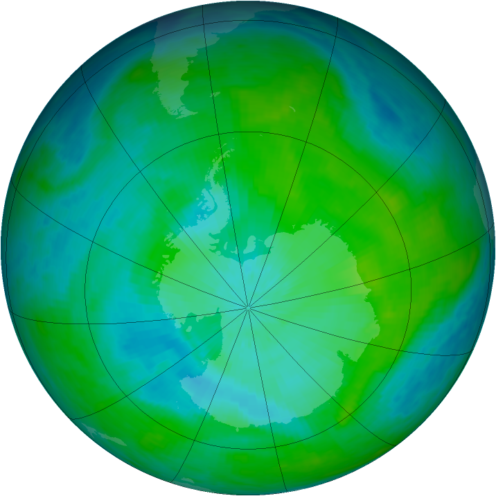 Antarctic ozone map for 13 February 1983